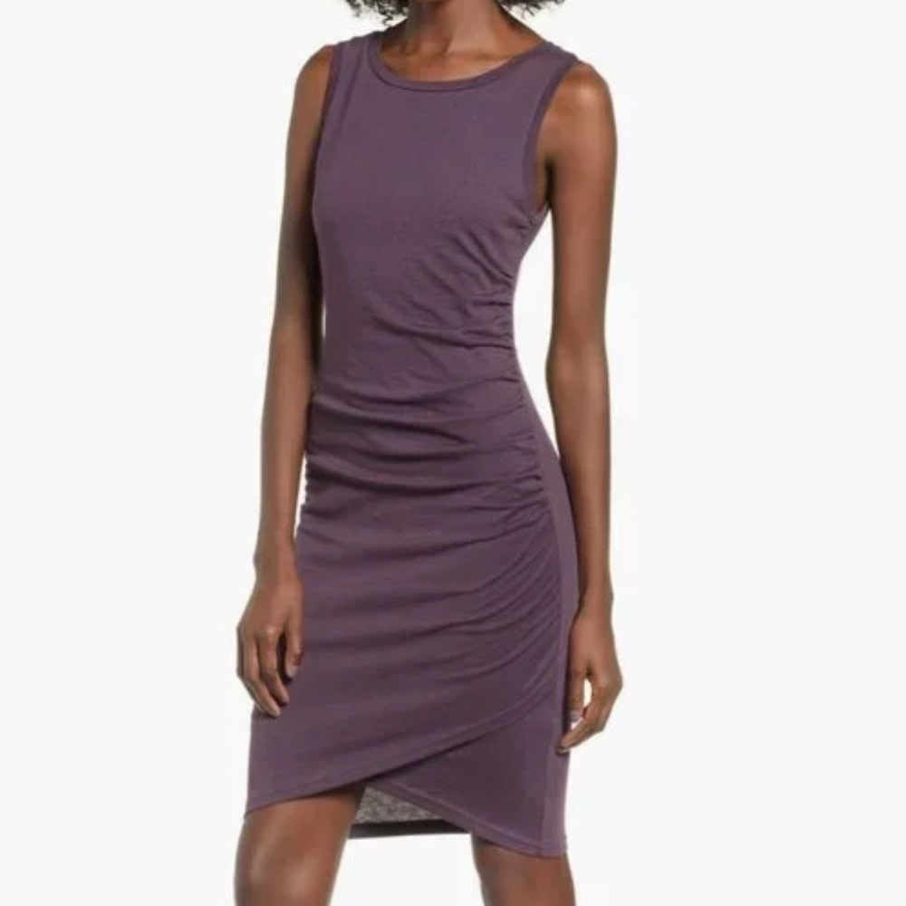 💜LEITH Purple Ruched Body Hugging Dress